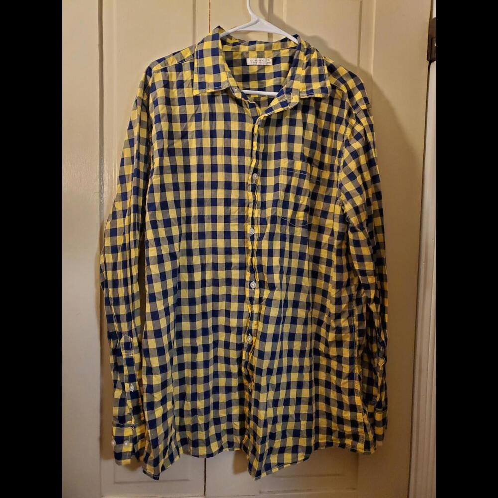 Sonoma Men's Life+Style Navy/Yellow Check LS XL Cotton Shirt